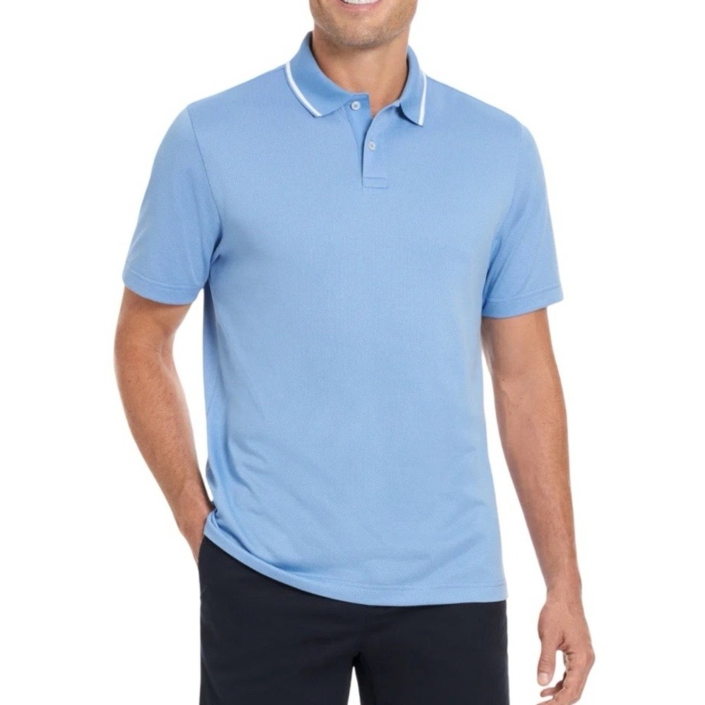 Ted Baker Polo Shirt Men's XL Blue Textured Short Sleeve Cotton‎ Stretch Classic
